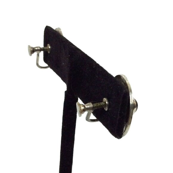 Vintage Antiqued Silverplate Southwestern Screw Back Earrings With Onyx Bead - Picture 4 of 5